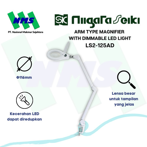 [EZM.1042480] Kaca Pembesar LED Arm Magnifier Dimmable LED Light LS2-125AD SK
