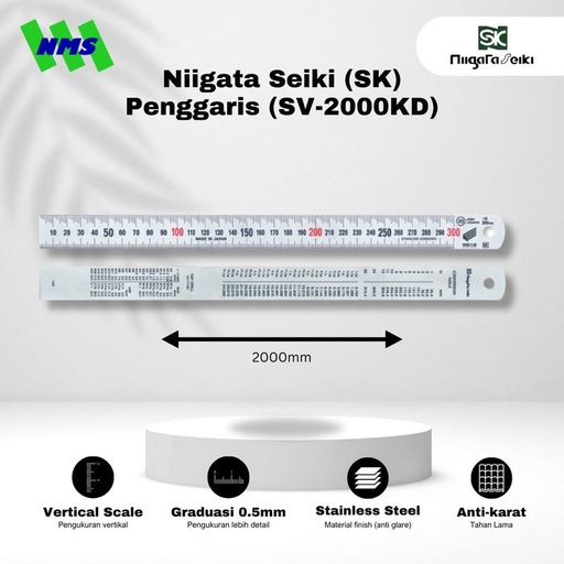[EZM.1042485] Penggaris Niigata Seiki SV-2000KD Stainless Steel Ruler 2000mm 2 Meter