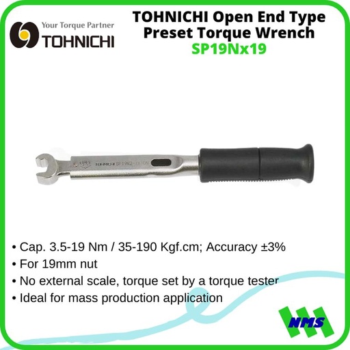[EZM.1042514] Kunci Pas Torsi 19mm SP19Nx19 TOHNICHI Open End Preset Torque Wrench 3.5 - 19Nm
