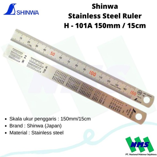 [EZM.1042515] Penggaris SHINWA Stainless Steel 150mm 15cm JAPAN