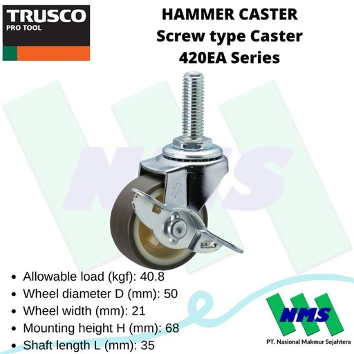 [EZM.1042608] Roda Kastor HAMMER CASTER Screw Caster 420EA Series TRUSCO 367-0651