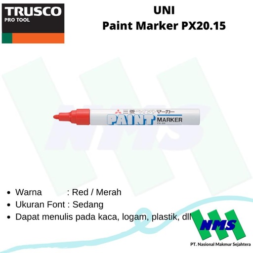 [EZM.1042614] Spidol Permanent Paint Marker Warna Merah UNI PX20.15 TRUSCO 352-7638