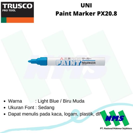 [EZM.1042615] Spidol Permanent Paint Marker Biru Muda UNI PX20.8 TRUSCO 441-8841