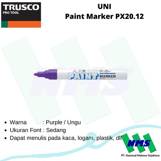 [EZM.1042616] Spidol Permanent Paint Marker Warna Ungu UNI PX20.12 TRUSCO 857-6782