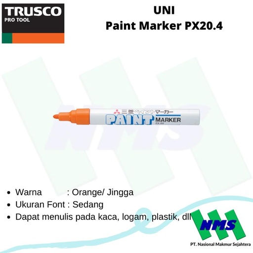 [EZM.1042618] Spidol Permanent Paint Marker Warna Orange UNI PX20.4 TRUSCO 352-7671