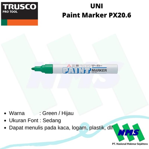 [EZM.1042619] Spidol Permanent Paint Marker Warna Hijau UNI PX20.6 TRUSCO 352-7689