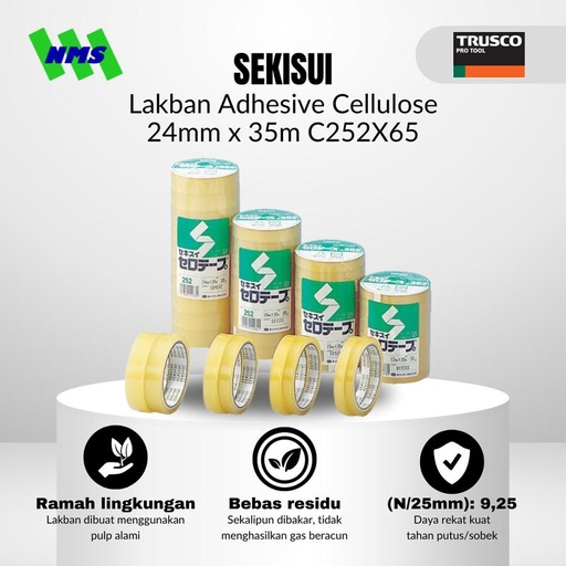 [EZM.1042620] Isolasi SEKISUI Adhesive Cellulose Tape 24mm x 35m C252X65 771-2928 TR