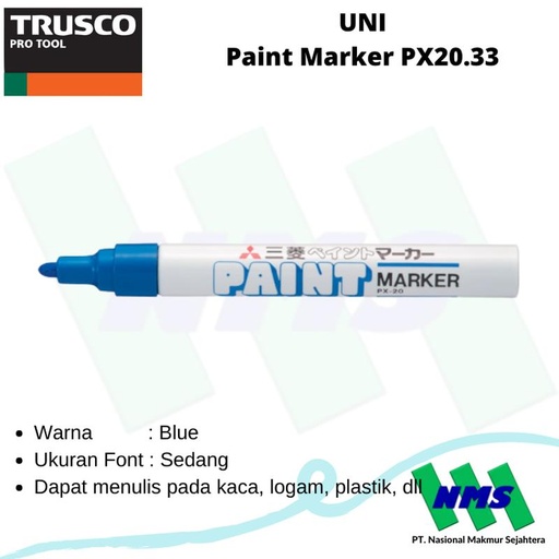 [EZM.1042621] Spidol Permanent Paint Marker Warna Biru UNI PX20.33 TRUSCO 337-1140