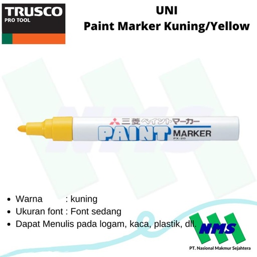 [EZM.1042625] Spidol UNI Paint Marker Warna Kuning PX20.2 Permanent TRUSCO 337-1131
