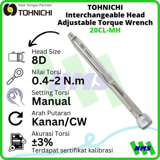 [EZM.1042631] TOHNICHI 20CL-MH Interchangeable Head Torque Wrench 4-20Kgfcm