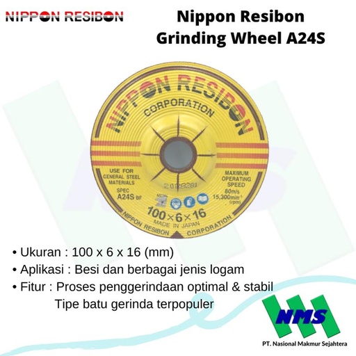 [EZM.1042639] Batu Gerinda 4" inci 100x6x16mm Nippon Resibon Grinding Wheel A24S