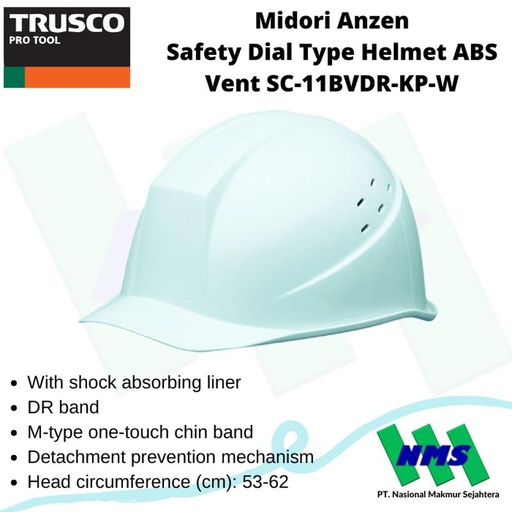 [EZM.1044268] TRUSCO 422-8529 Midori Anzen Safety Helmet ABS Vent SC-11BVDR-KPW Helm
