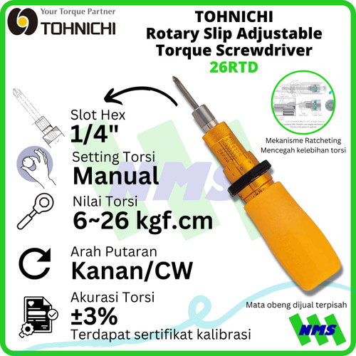 [EZM.1042701] Obeng Torsi TOHNICHI 26RTD 6 - 26 Kgfcm Rotary Slip Torque Screwdriver