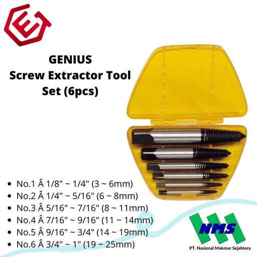 [EZM.1042708] GENIUS Screw Extractor Tool Set AT-EX6 (6pcs)