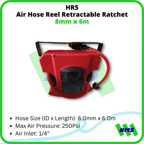 [EZM.1042729] Selang Angin Gulung HR5 Air Hose Reel 8mm x 6m PU Retractable Ratchet