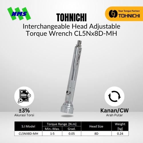 [EZM.1042749] TOHNICHI CL5Nx8D-MH Interchangeable Adjustable Torque Wrench Torsi