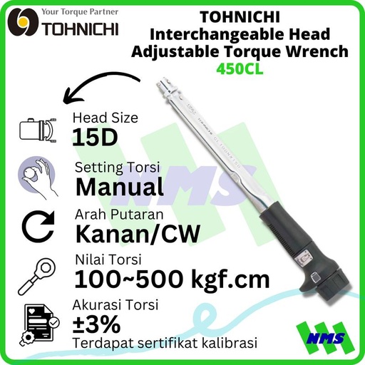 [EZM.1042751] TOHNICHI 450CL Interchangeable Adjustable Torque Wrench Kunci Torsi