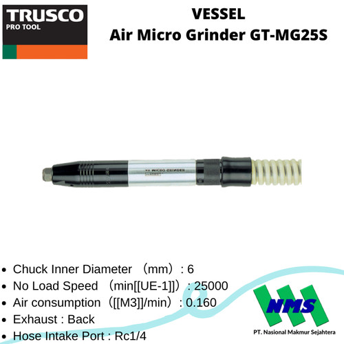 [EZM.1042757] Trusco 124-6615 VESSEL Air Micro Grinder GT-MG25S Gerinda Angin Mini