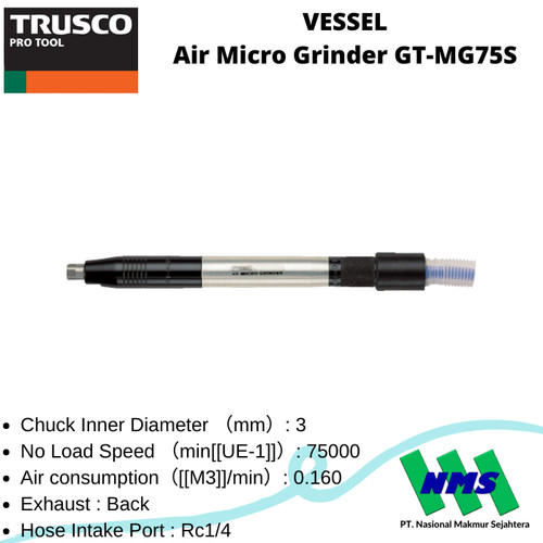 [EZM.1042759] Trusco 124-6585 VESSEL Air Micro Grinder GT-MG75S Gerinda Angin Mini
