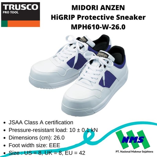 [EZM.1042784] MIDORI ANZEN HiGRIP Protective Sneaker MPH610-W-26.0 Sepatu Safety 42