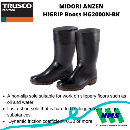 [EZM.1042791] TRUSCO 388-6603 MIDORI ANZEN HiGRIP Boots HG2000N-BK Sepatu Safety