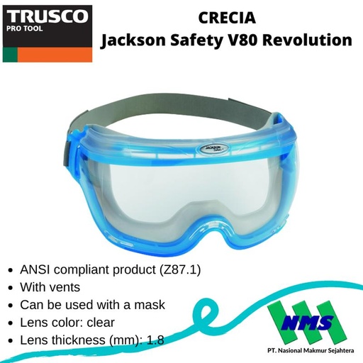 [EZM.1042792] TRUSCO 469-5607 CRECIA Jackson Safety Googgles V80 Revolution Kacamata