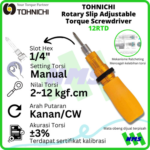 [EZM.1042808] TOHNICHI Obeng Torsi 12RTD 2 - 12 kgfcm Rotary Slip Torque Screwdriver