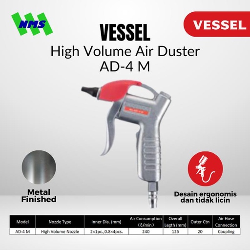 [EZM.1042817] Air Blow Gun VESSEL AD-4 M 4M Air Duster Bertekanan Tinggi High Volume Nozzle Tembakan Semprotan Angin Kompresor