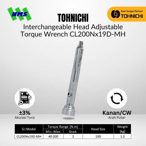 [EZM.1042828] TOHNICHI Interchangeable Adjustable Torque Wrench CL200Nx19D-MH