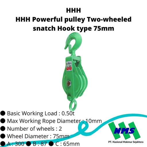 [EZM.1043087] TRUSCO 215-5516 HHH Powerful pulley Two-wheeled snatch Hook type 75X2S