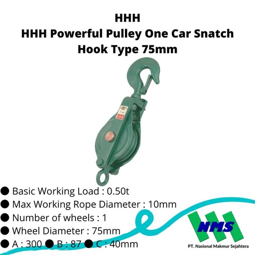 [EZM.1043089] TRUSCO 215-5460 HHH Powerful Pulley One Car Snatch Hook Type 75X1S