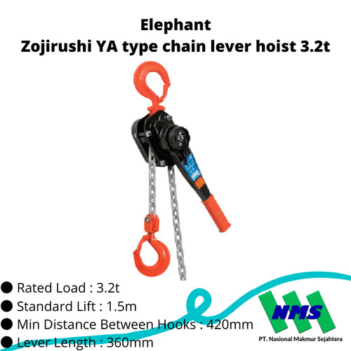 TRUSCO 359-9418 ELEPHANT Zojirushi YA type chain lever hoist YA-03215
