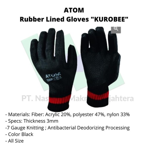 [EZM.1043249] TRUSCO 217-2917 Rubber Lined Gloves "KUROBEE"