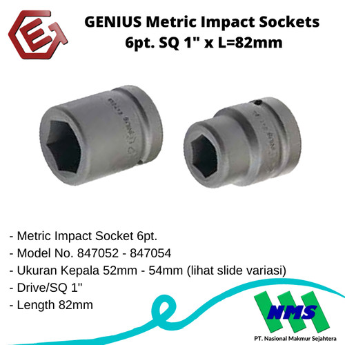 [EZM.1043266] GENIUS Metric Impact Sockets 6pt. SQ 1" x L=82mm