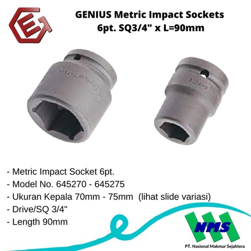 [EZM.1043280] GENIUS Metric Impact Sockets 6pt. SQ3/4" x L=90mm