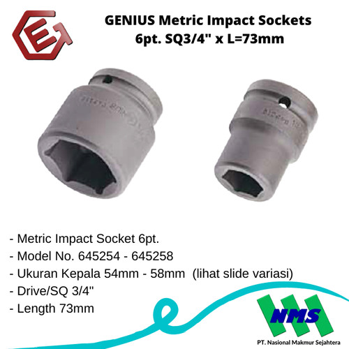 [EZM.1043281] GENIUS Metric Impact Sockets 6pt. SQ3/4" x L=73mm