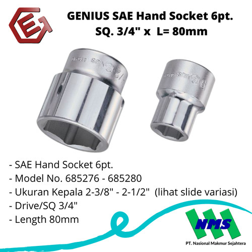 [EZM.1043301] GENIUS SAE Hand Socket 6pt. SQ. 3/4" x L= 80mm