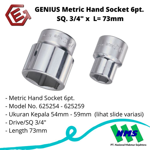 [EZM.1043311] GENIUS Metric Hand Socket 6pt. SQ. 3/4" x L= 73mm