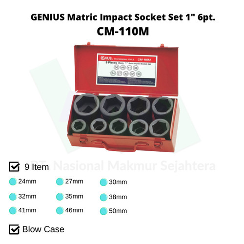 [EZM.1043345] GENIUS Metric Impact Socket Set 1" 6pt. CM-110M