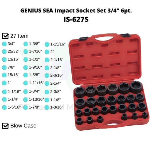 [EZM.1043346] GENIUS SEA Impact Socket Set 3/4" 6pt. IS-627S