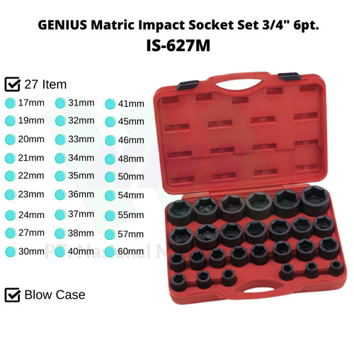 [EZM.1043347] GENIUS Matric Impact Socket Set 3/4" 6pt. IS-627M