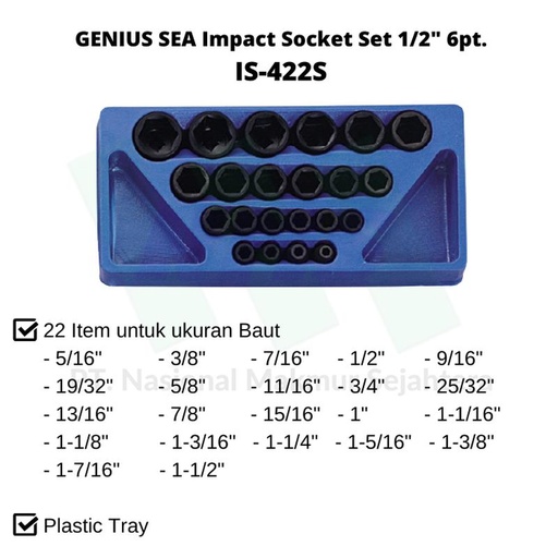 [EZM.1043349] GENIUS SEA Impact Socket Set 1/2" 6pt. IS-422S