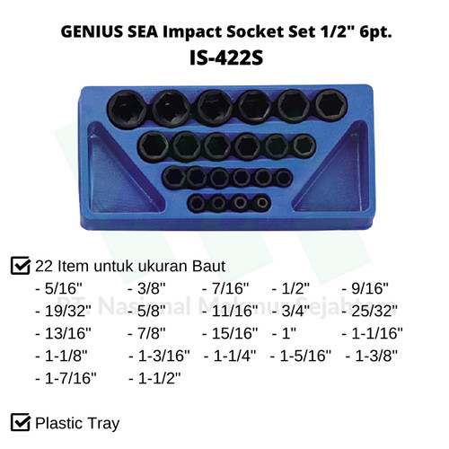 [EZM.1043349] GENIUS SEA Impact Socket Set 1/2" 6pt. IS-422S