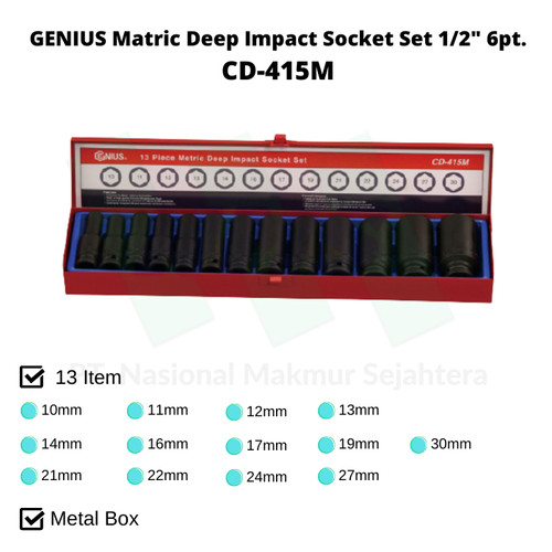 [EZM.1043351] GENIUS Matric Deep Impact Socket Set 1/2" 6pt.CD-415M