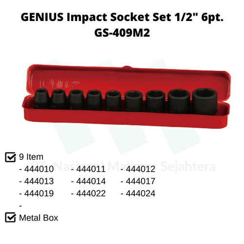 [EZM.1043353] GENIUS Impact Socket Set 1/2" 6pt. GS-409M2