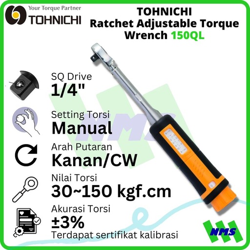 [EZM.1043492] Kunci Torsi 150QL 1/4" 30 - 150 Kgf.cm TOHNICHI (Penawaran)