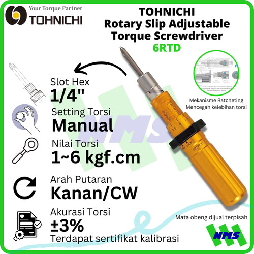 [EZM.1043506] Obeng Torsi 6RTD 1 - 6 kgf.cm TOHNICHI Rotary Slip Torque Screwdriver