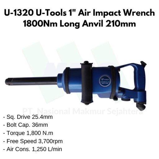 [EZM.1043555] U-1320 U-Tools 1" Air Impact Wrench 1800Nm Long Anvil 210mm