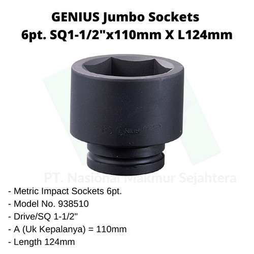 [EZM.1043561] Jumbo Sockets 6pt. SQ1-1/2"x110mm x L124mm Genius Tools