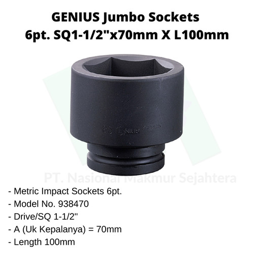 [EZM.1043567] Jumbo Sockets 6pt. SQ1-1/2"x70mm x L100mm Genius Tools